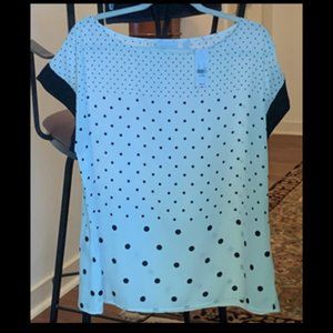 NY & Co Cream with Black Polka Dots & Trim Short Sleeve Blouse XL NWT